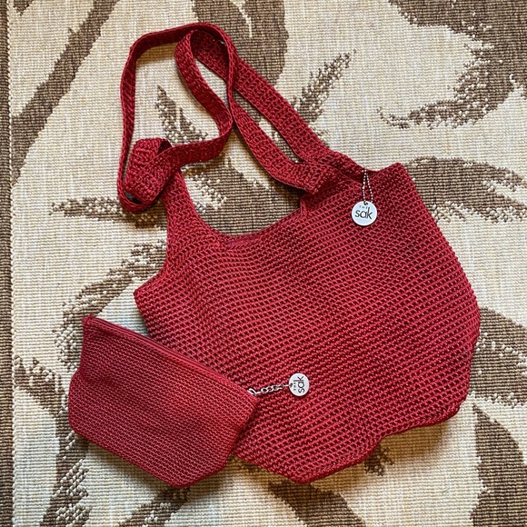 Deep Red ‘The Sak’ Crochet Shoulder Bag Set - Picture 1 of 13